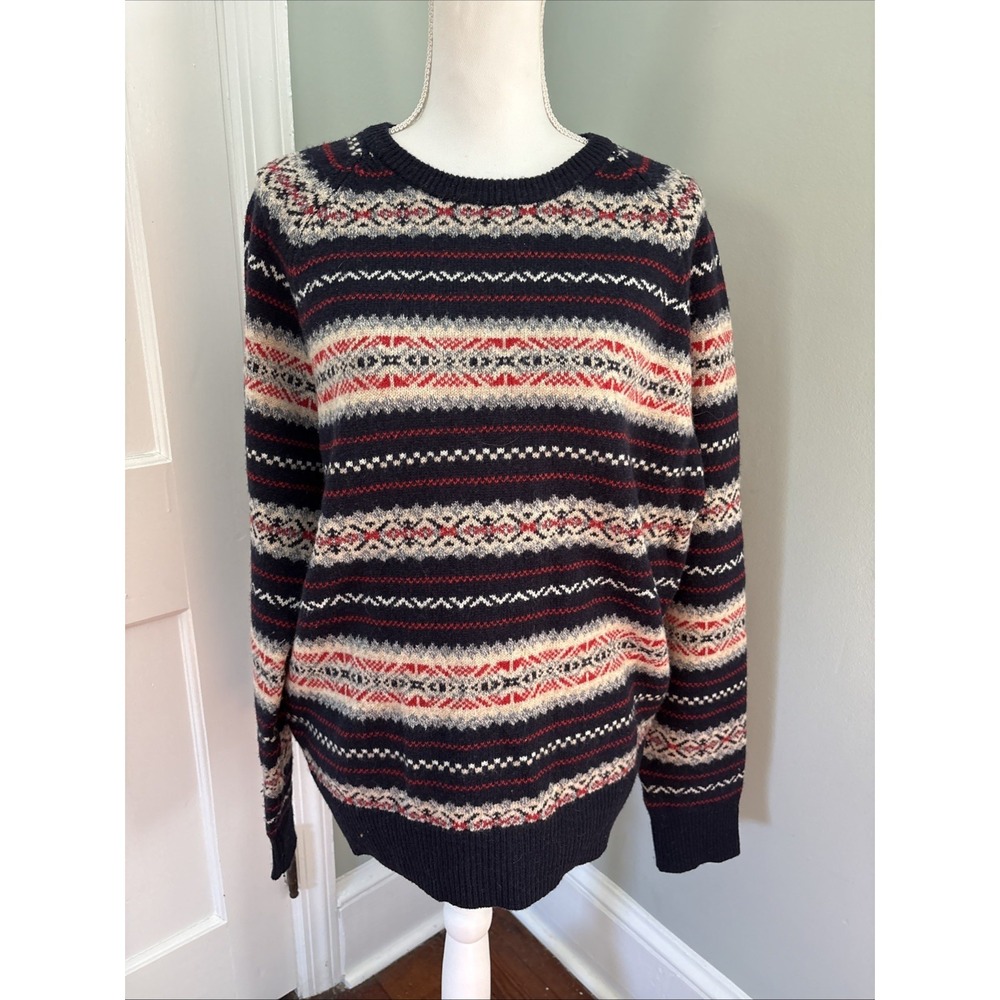 J Crew Fair Isle Colorful Crewneck Pullover Lambswool Lambs‎ Wool Sweater Large